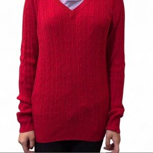 Women Red V-Neck Sweater